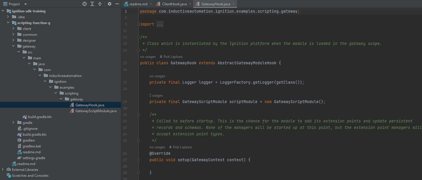 Scripting-function-g example project opened in IntelliJ